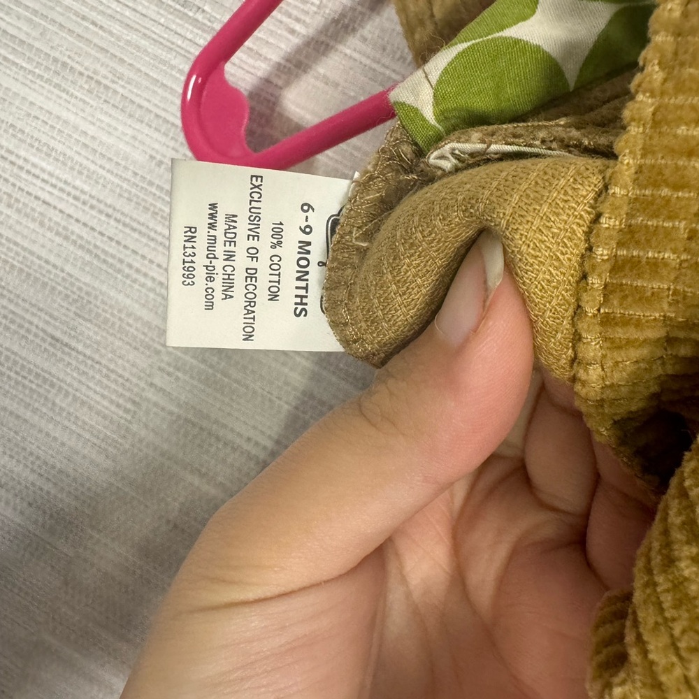 Kid’s Mud Pie Tan Corduroy Owl Overalls Size 6-9 Months - Picture 8 of 9